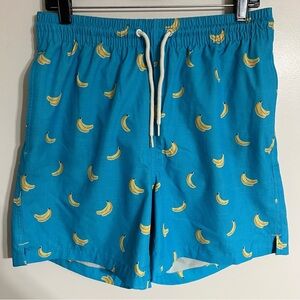 Men’s Wave Zone Blue With Yellow Banana Print Swim Trunks Board Shorts Size Med‎
